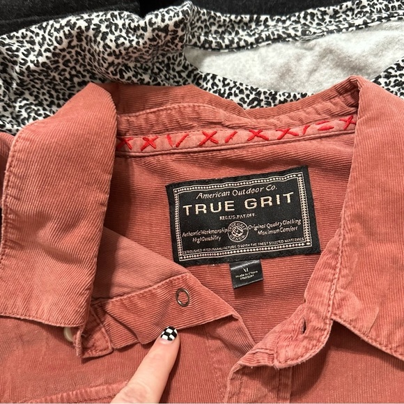 True grit men’s snap button corduroy dress shirt pink clay  M medium Sundance - Picture 2 of 4